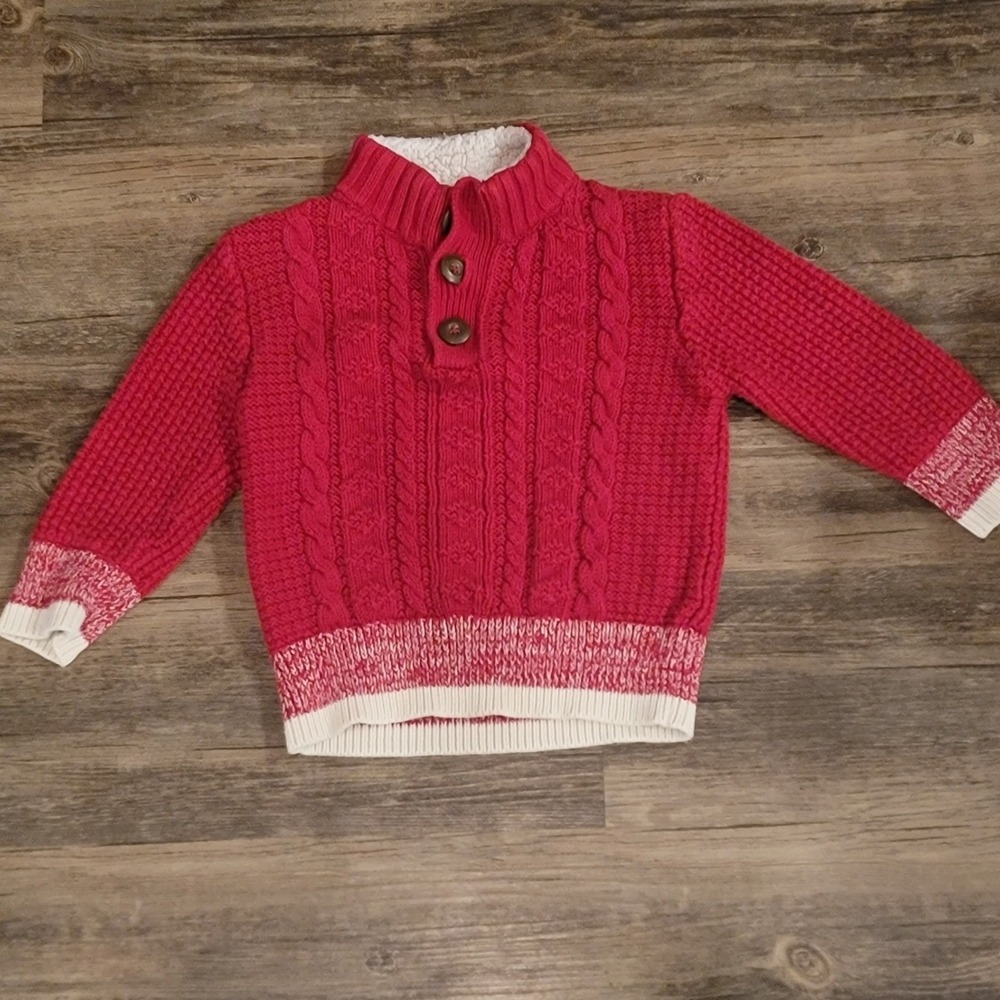 Cherokee Kids Red Cable Knit Mock Neck Sweater Faux Fur Lining 2T Pullover